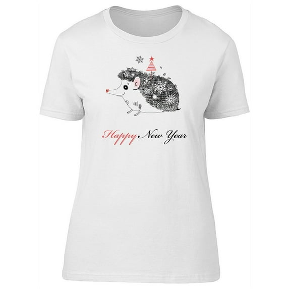 Happy New Year Hedgehog T-Shirt Women -Image by Shutterstock, Female Small