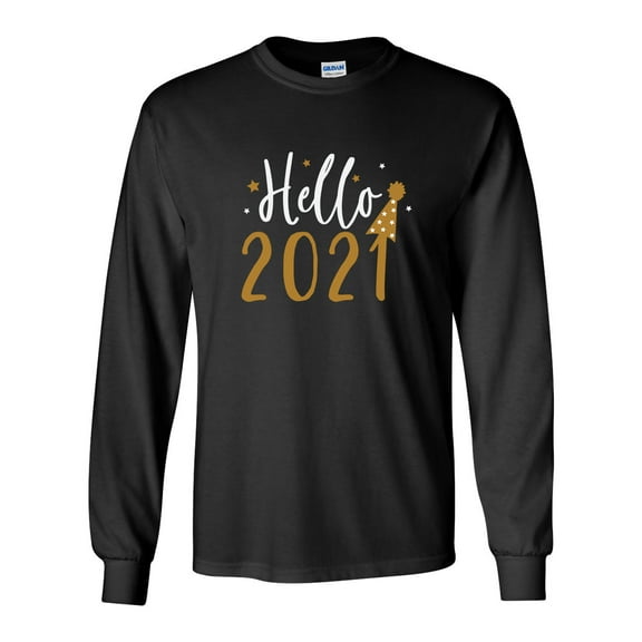 Happy New Year Hello 2021 Unisex Adult Long Sleeve T-shirt-Black-small