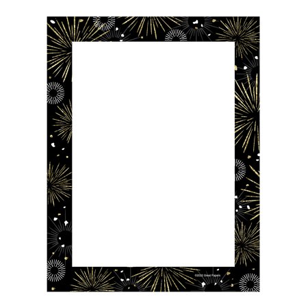 Happy New Year Holiday Letterhead / 50 Sheets / 8.5" x 11" Black Faux Gold Fireworks New Years Eve Paper / Decorative Stationery