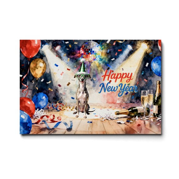 Happy New Year Italian Greyhound Chills on Year-End Party Horizontal Matte Canvas Poster Greyhound Dog Lover Wall Art Home Decor - 12023