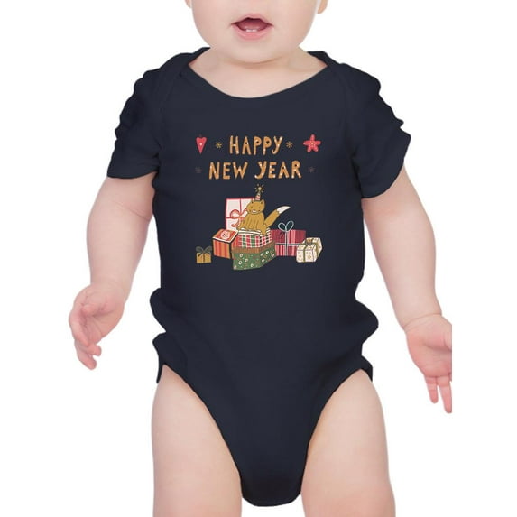 Happy New Year Kitten W Gifts Bodysuit Infant -Image by Shutterstock, 24 Months