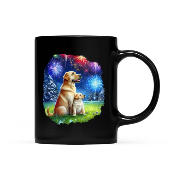 Happy New Year Labrador Retriever Family Cheer Winter Midnight Firework Mug Lab Dog Lover Gifts Coffee Tea Cup - 02025