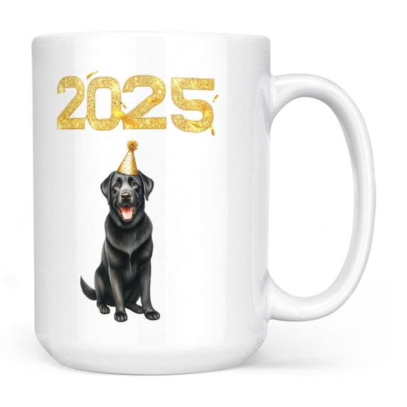 Happy New Year Labrador Retriever Welcome 2025 Balloon Firework Party Mug Lab Dog Lover Gifts Coffee Tea Cup - 01014