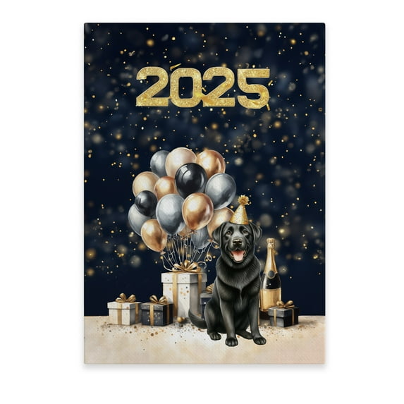 Happy New Year Labrador Retriever Welcome 2025 Balloon Firework Party Vertical Matte Canvas Poster Lab Dog Lover Gifts Wall Art Home Decor - 01014
