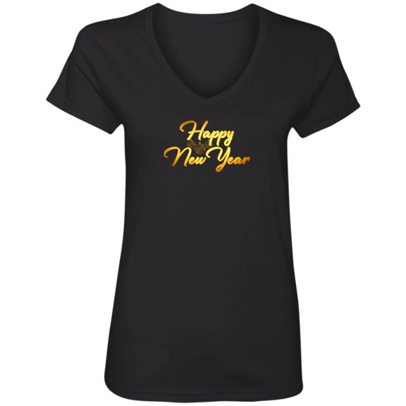 Happy New Year Ladies V Neck Tee Shirt