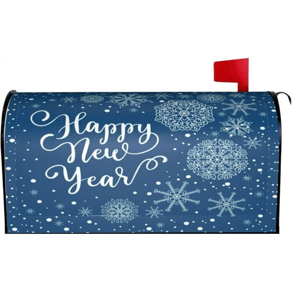 Happy New Year Mailbox Cover Magnetic Winter Snowflakes Mailbox Wraps Post Box Cover Décor 21x18 in