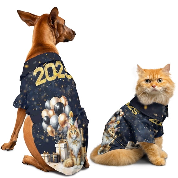 Happy New Year Maine Coon Welcome 2025 Balloon Firework Party Hawaiian Summer Shirt for Small Medium Large Dog Cat Cat Lover Kitten Owner Gifts - 01014