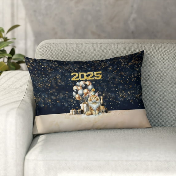 Happy New Year Maine Coon Welcome 2025 Balloon Firework Party Pillowcase Double Sided Cat Lover Kitten Owner Gifts Pillow Case Covers - 01014