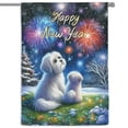 thumbnail image 1 of Happy New Year Maltese Family Cheer Winter Midnight Firework House Flag 28x40in Double Sided Maltese Dog Lover Gifts Idea Outdoor Decor - 02025, 1 of 5