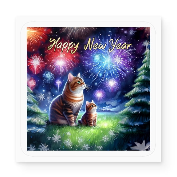 Happy New Year Manx Family Cheer Winter Midnight Firework Vinyl Sticker Cat Lover Kitten Owner Gifts Waterproof Decal Art Decor - 02025