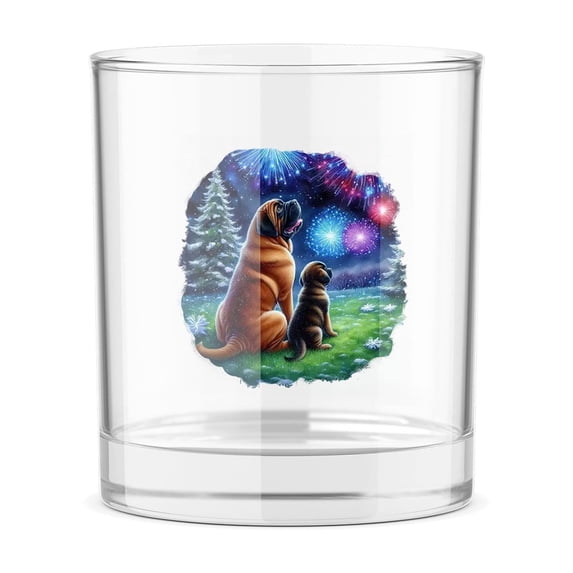 Happy New Year Mastiff Family Cheer Winter Midnight Firework 11oz Whiskey Glass Mug Mastiffs Dog Lover Gifts Idea Whiskey Cocktail Glasses Cup - 02025