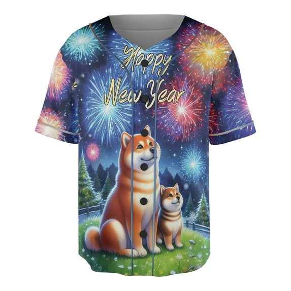 Happy New Year Mastiff Family Cheer Winter Midnight Firework All Over Print 3D Baseball Shirt Shibas Dog Lovers Gifts Idea Softball Sport - 02025