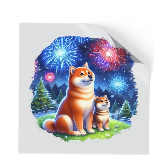 Happy New Year Mastiff Family Cheer Winter Midnight Firework Cutout Transfer Sticker Shibas Dog Lovers Gifts Idea Transparent Decal Art Decor - 02025