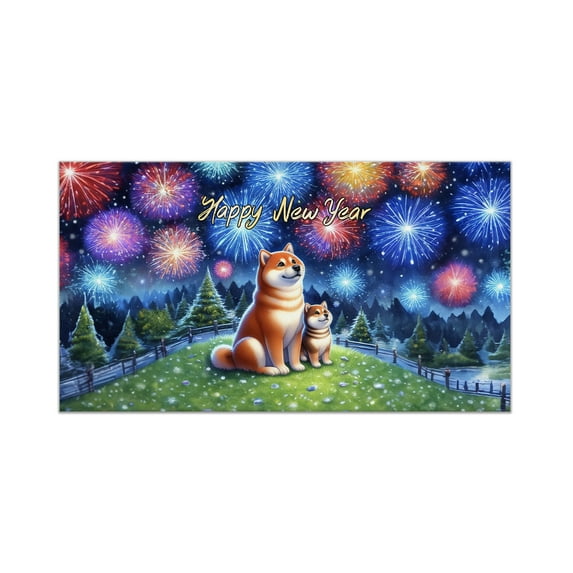 Happy New Year Mastiff Family Cheer Winter Midnight Firework Doormat Shibas Dog Lovers Gifts Idea Indoor Outdoor Welcome Mat - 02025