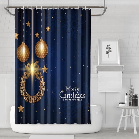 Happy New Year Merry Christmas Ball Shower Curtain,Washable Bath Curtain with Hooks Friendly Polyester Fabric Bathroom Curtains for Thanksgiving Day Fall Party Home Decor