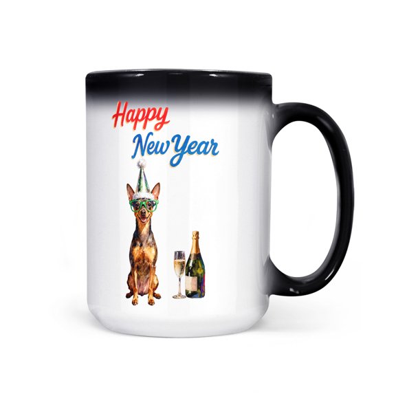Happy New Year Miniature Pinscher Chills on Year-End Party Heat Color Changing Mug Mini Pin Dog Lover Magic Coffee Mug - 12023
