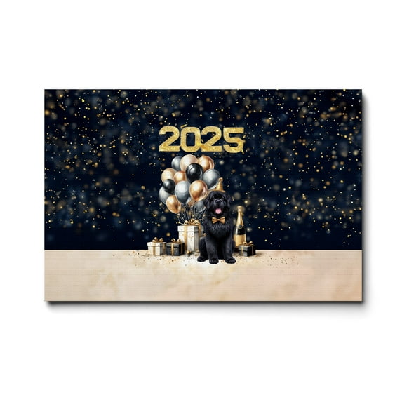 Happy New Year Newfoundland Welcome 2025 Balloon Firework Party Horizontal Matte Canvas Poster Newfie Dog Lover Gifts Wall Art Home Decor - 01014