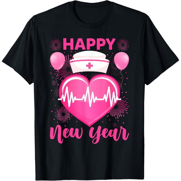 Happy New Year Nurses Heartbeat New Years Eve Party 2026 T-Shirt