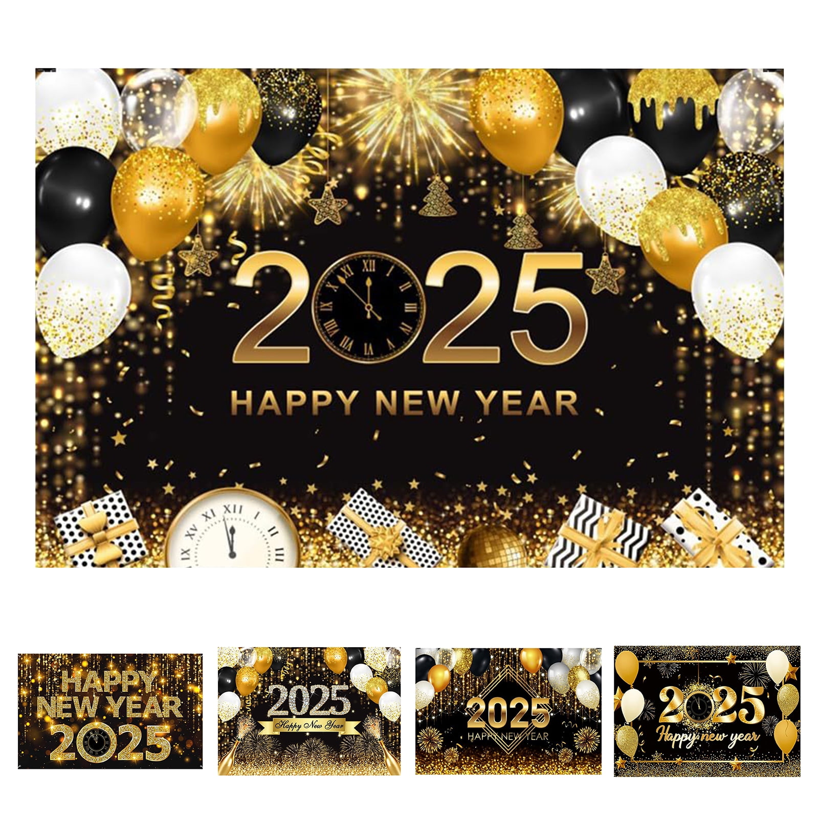 Happy New Year Party Backdrop, 60" X 39.4" 2025 New Year Backdrop Black