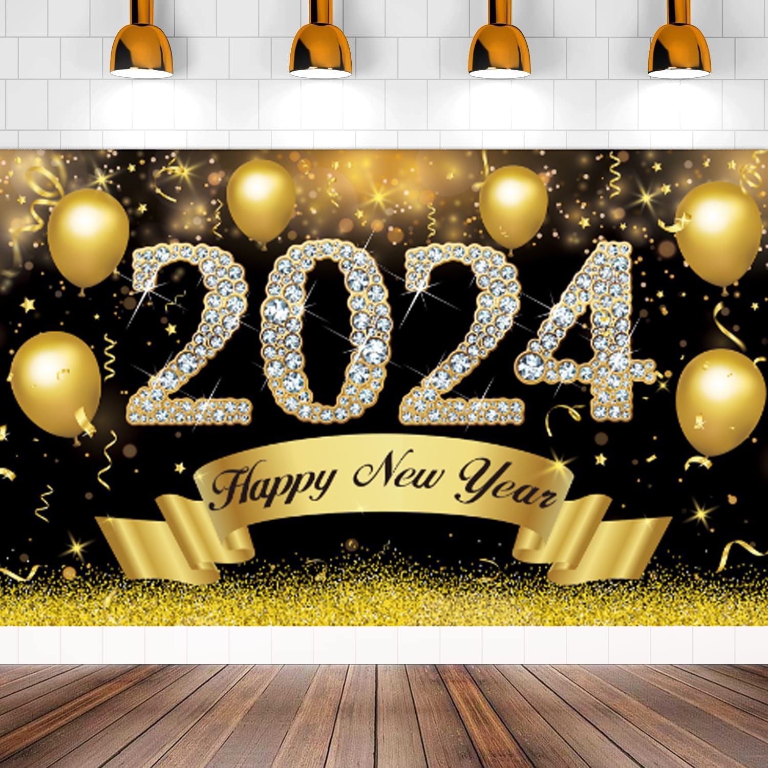 Happy New Year Party Backdrop for 2024 New Year Eve Party Decor Banner ...