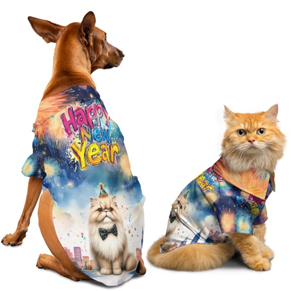 Happy New Year with Persian Fireworks Holiday Xmas Winter 2025 Hawaiian Summer Shirt for Small Medium Large Dog Cat Cat Lover Kitten Owner Gifts - 00025