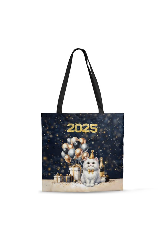 Happy New Year Persian Welcome 2025 Balloon Firework Party All Over Print 3D Canvas Tote Bag Cat Lover Kitten Owner Gifts Reusable Handbag - 01014