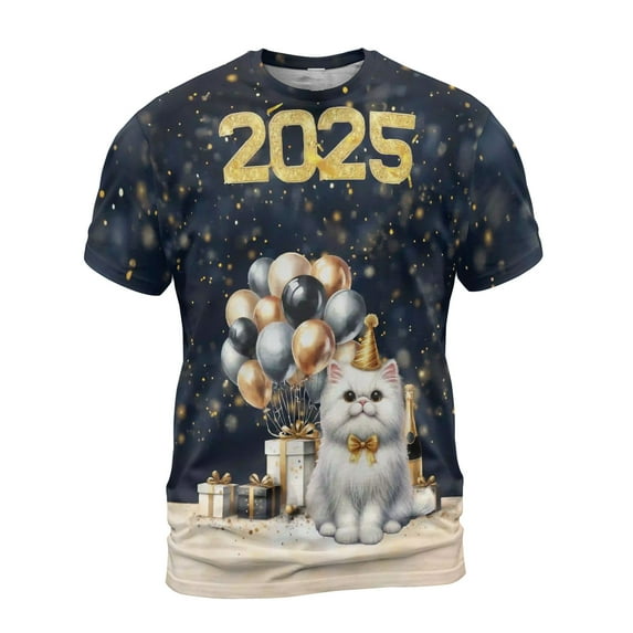 Happy New Year Persian Welcome 2025 Balloon Firework Party All Over Print 3D Shirt Unisex Merch Cat Lover Kitten Owner Gifts - 01014
