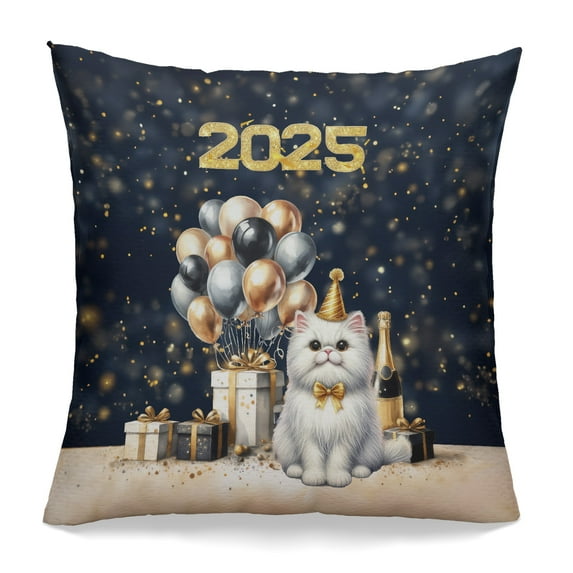 Happy New Year Persian Welcome 2025 Balloon Firework Party Pillowcase Double Sided Cat Lover Kitten Owner Gifts Pillow Case Covers - 01014