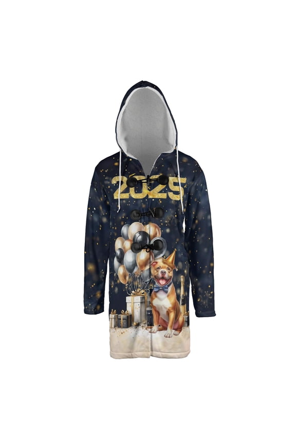 Happy New Year Pitbull Welcome 2025 Balloon Firework Party All Over Print 3D Hooded Duffle Toggle Coat Terrier Dog Lover - 01014