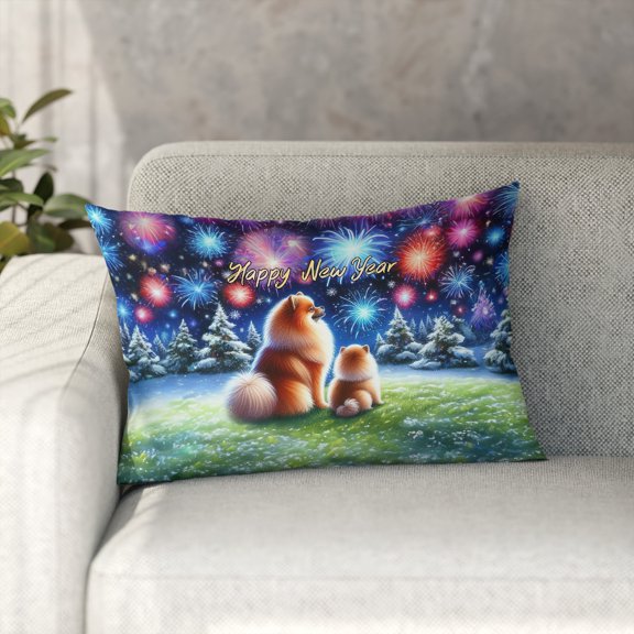 Happy New Year Pomeranian Family Cheer Winter Midnight Firework Pillowcase Double Sided Pom Dog Lover Gifts Pillow Case Covers - 02025