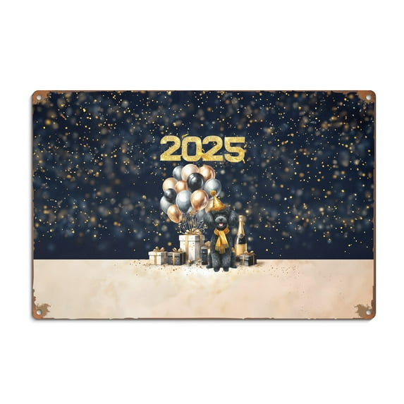 Happy New Year Poodle Welcome 2025 Balloon Firework Party Horizontal Metal Aluminum Sign Poodles Dog Lover Gifts Idea Wall Art Home Decor - 01014