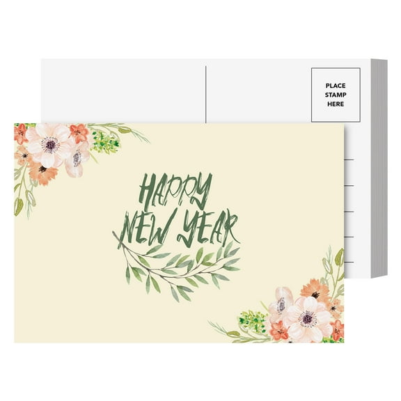 Happy New Year Postcards, Holiday Greeting Cards, Cute design on one side and Blank on the other side, Invitations Complimentary for Gifts & Presents | Thick, Durable Cardstock | 4 x 6" | 25 per Pack