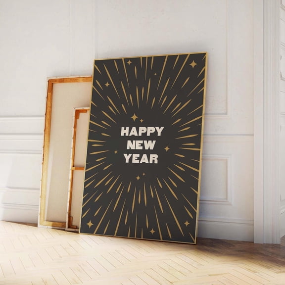 Happy New Year Poster Black And Gold Years Eve Cute Wall Decorations Winter Art Poster, Unframed Size 24x36