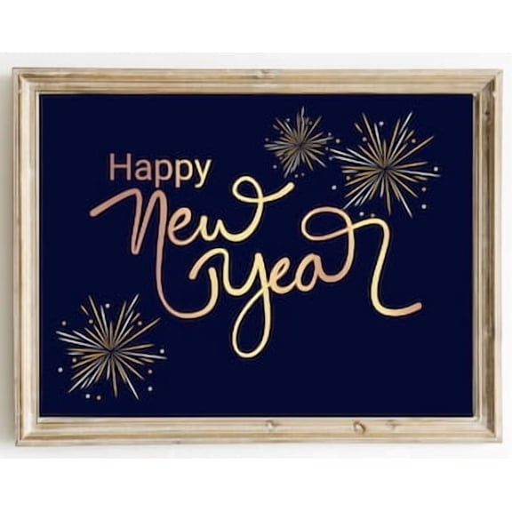 Happy New Year Poster Holiday Wall Art New Years Eve Decor New Year Gold And Blue New Years Art , Poster Print Only