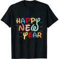 thumbnail image 1 of Happy New Year Print T-shirt, Casual Crew Neck Short Sleeve Top For Summer & Spring, 1 of 3
