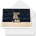 thumbnail image 1 of Happy New Year Pug Welcome 2025 Balloon Firework Party 7x5in Folded Greeting Card Dog Lover Gifts Single Note Card with Envelope - 01014, 1 of 5