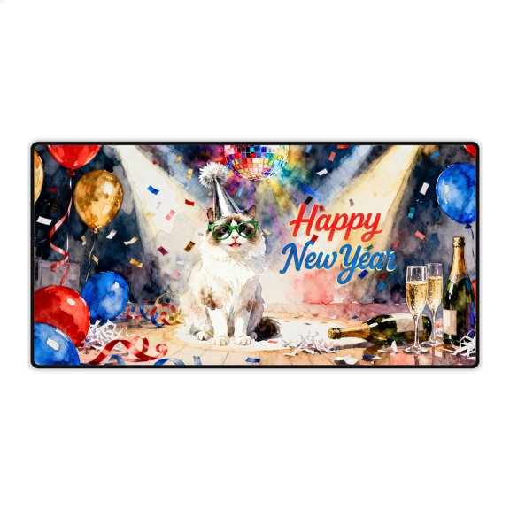Happy New Year Ragdoll Chills on Year-End Party Desk Mat Full Keyboard Mouse Pad Cat Lover Kitten Owner Gifts Idea Large Mousepad - 12023