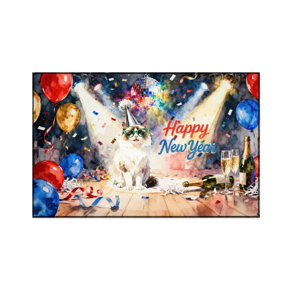 Happy New Year Ragdoll Chills on Year-End Party Indoor Rug Cat Lover Kitten Owner Gifts Idea Carpet Living Bed Room Sofa Home Decor - 12023