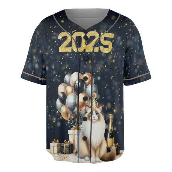 Happy New Year Ragdoll Welcome 2025 Balloon Firework Party All Over Print 3D Baseball Shirt Cat Lover Kitten Owner Gifts Idea Softball Sport - 01014