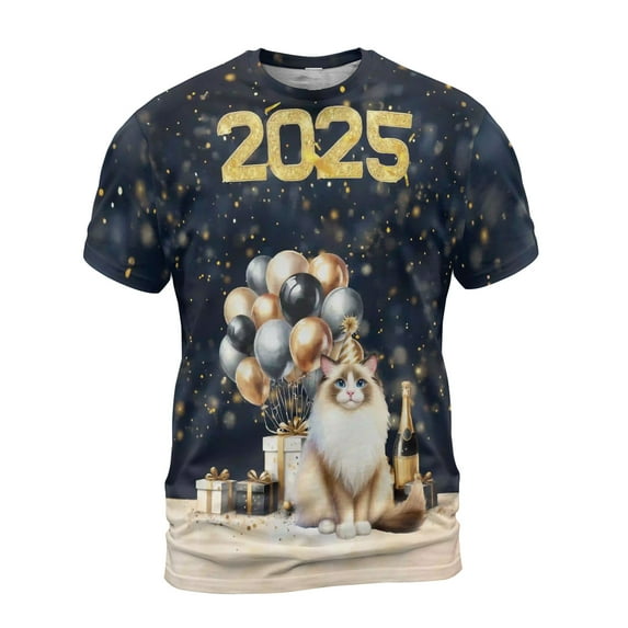 Happy New Year Ragdoll Welcome 2025 Balloon Firework Party All Over Print 3D Shirt Unisex Merch Cat Lover Kitten Owner Gifts Idea - 01014