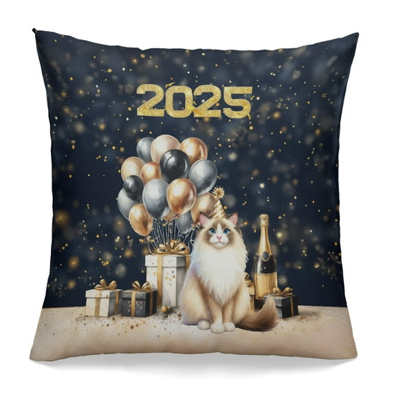 Happy New Year Ragdoll Welcome 2025 Balloon Firework Party Pillowcase Double Sided Cat Lover Kitten Owner Gifts Idea Pillow Case Covers - 01014