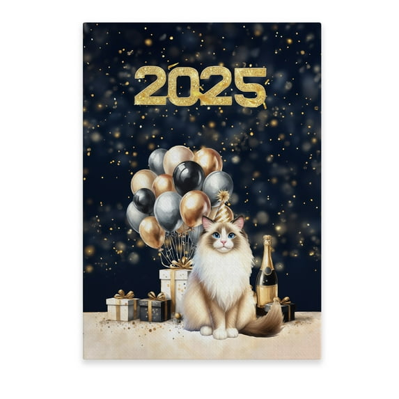 Happy New Year Ragdoll Welcome 2025 Balloon Firework Party Vertical Matte Canvas Poster Cat Lover Kitten Owner Gifts Idea Wall Art Home Decor - 01014