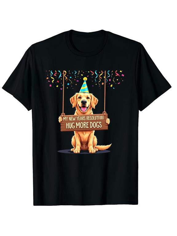 Happy New Year Resolution 2026 With Golden Retriever Graphic Tee T-Shirt for Men Women