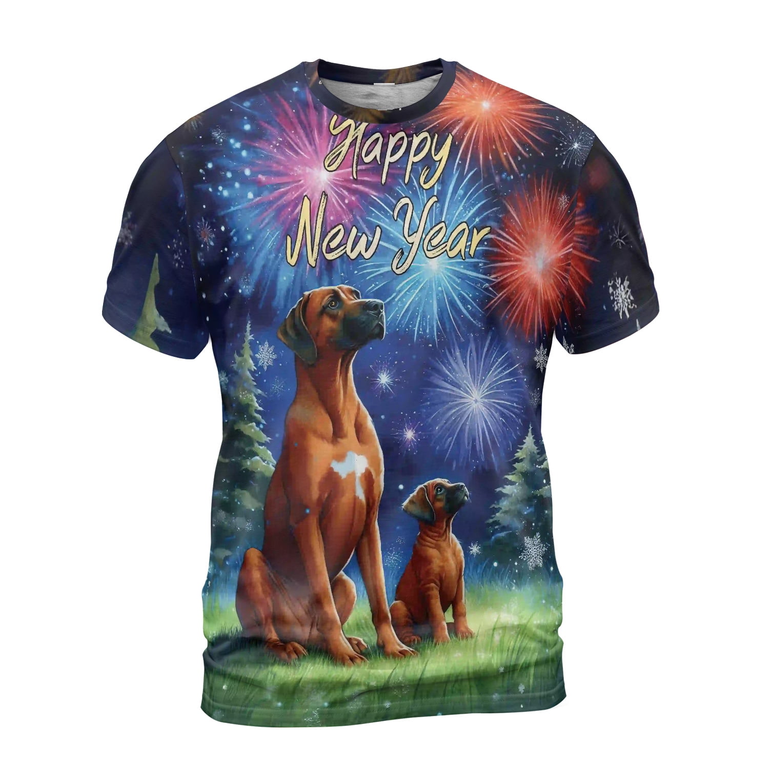 Happy New Year Rhodesian Ridgeback Family Cheer Winter Midnight ...