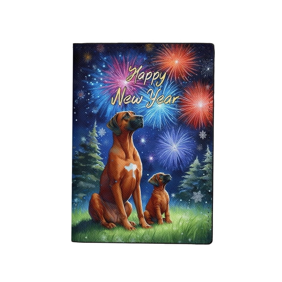 Happy New Year Rhodesian Ridgeback Family Cheer Winter Midnight Firework Travel Passport Wallet Ridgebacks Dog Lover Gifts PU Leather Passport Holder Cover - 02025