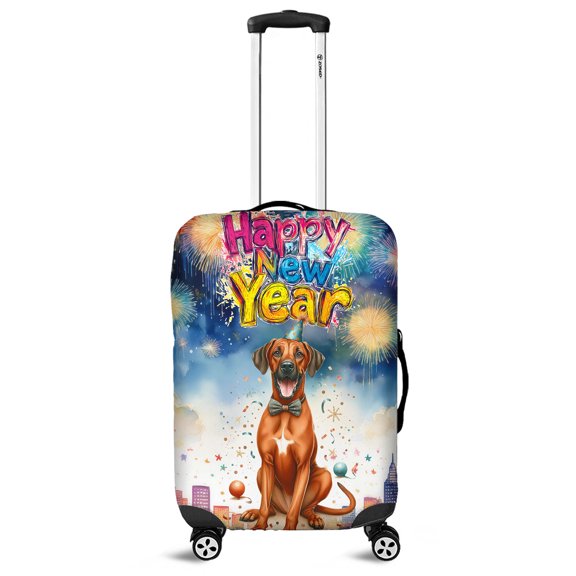 Happy New Year with Rhodesian Ridgeback Fireworks Holiday Xmas Winter 2025 Travel Luggage Cover Ridgebacks Dog Lover Gifts Suitcase Dust Protective Decor - 00025