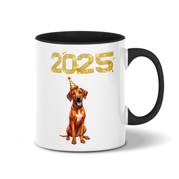 Happy New Year Rhodesian Ridgeback Welcome 2025 Balloon Firework Party 11oz Accent Two-tone Mug Ridgebacks Dog Lover Gifts Coffee Tea Cup - 01014
