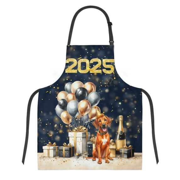 Happy New Year Rhodesian Ridgeback Welcome 2025 Balloon Firework Party Apron Ridgebacks Dog Lover Gifts for Cooking Grilling Baking Painting Gardening - 01014