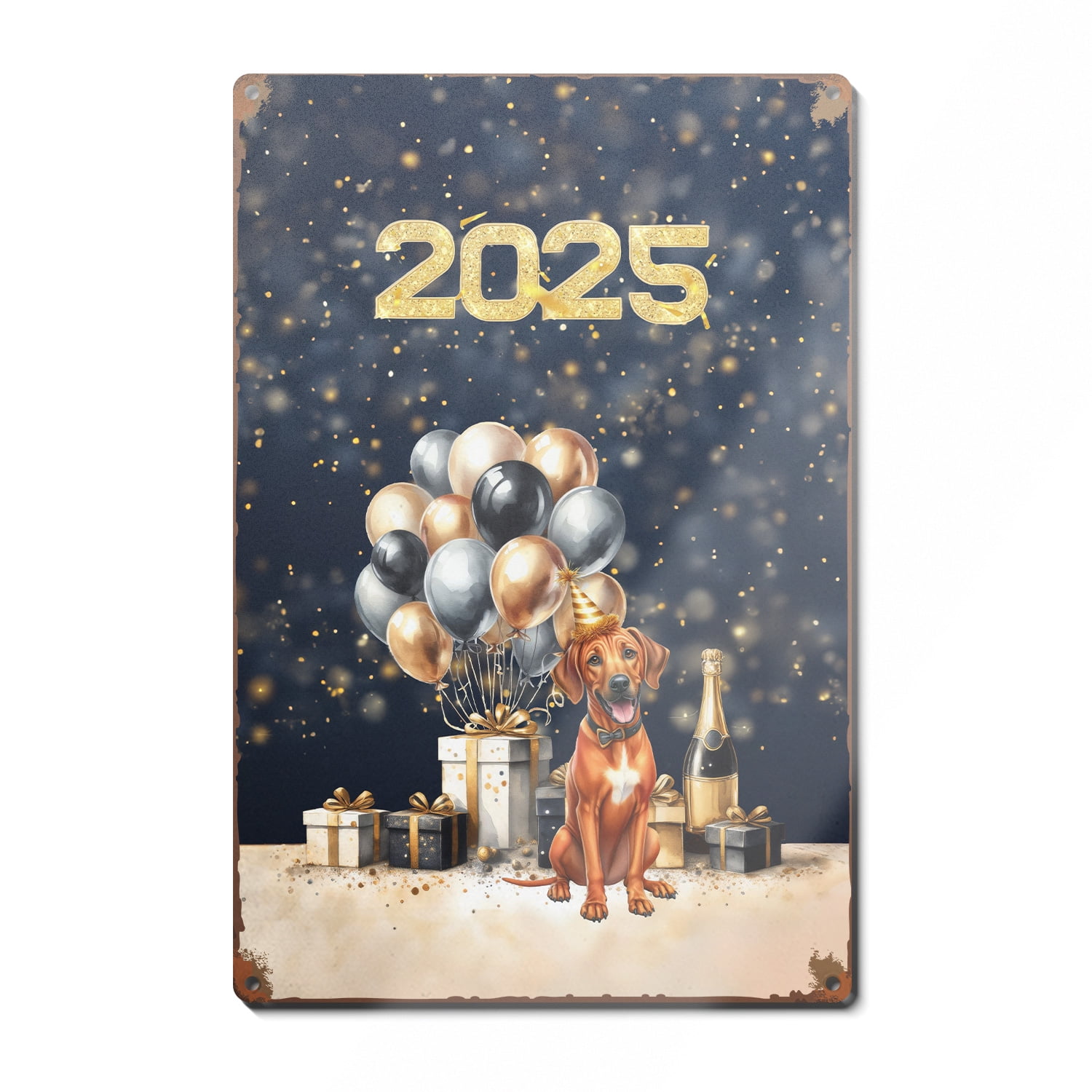Happy New Year Rhodesian Ridgeback Welcome 2025 Balloon Firework Party ...