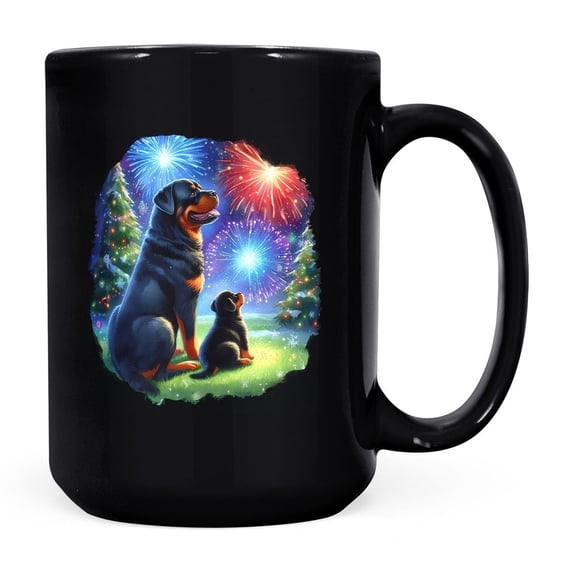 Happy New Year Rottweiler Family Cheer Winter Midnight Firework Mug Rottie Dog Lover Gifts Idea Coffee Tea Cup - 02025